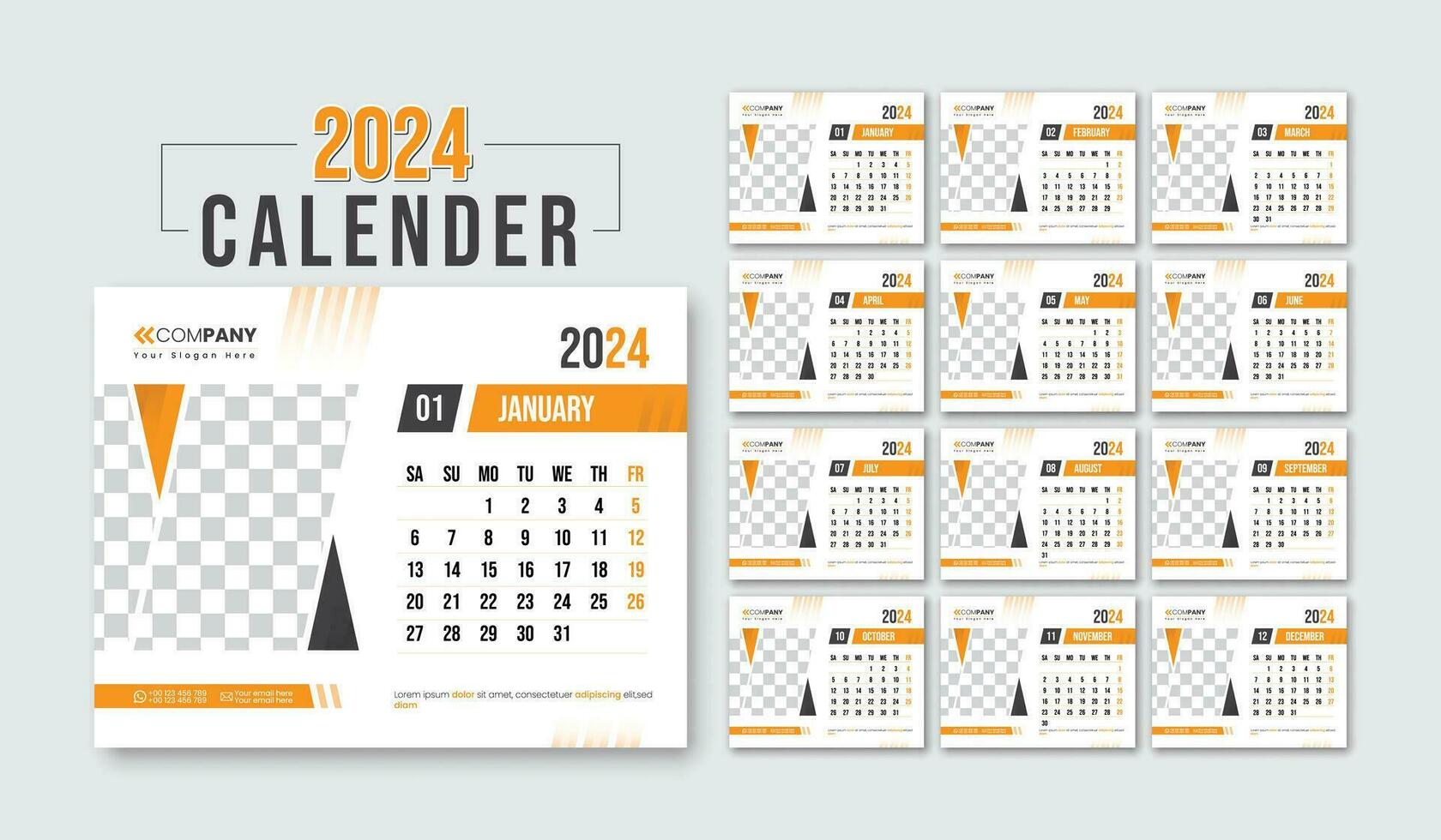 2024 scrivania calendario design modello con 12 mese Data impostare. progettista per 2024 anno vettore