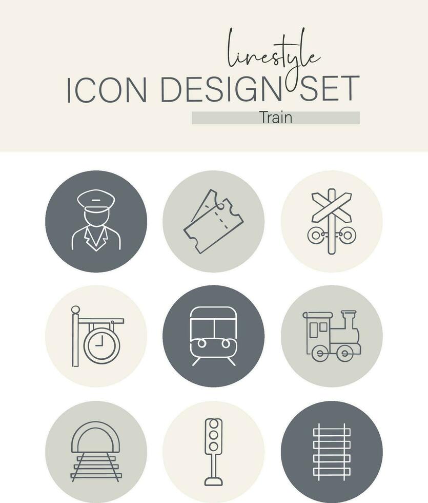 stile di linea icona design impostato treno vettore