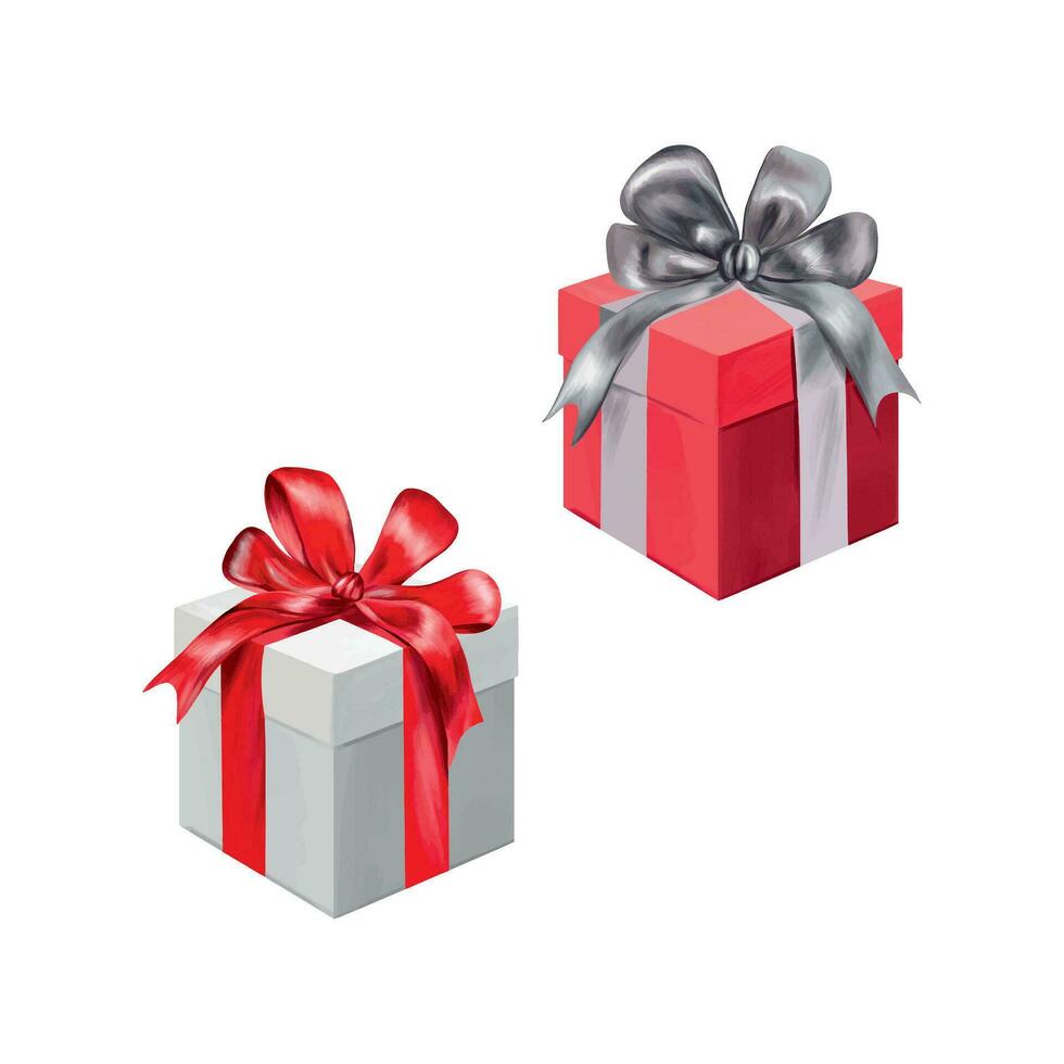 regalo scatole legato con raso nastri. vettore illustrazione per nuovo anno composizione. design elemento per saluto carte, Natale inviti, a tema striscioni, volantini.