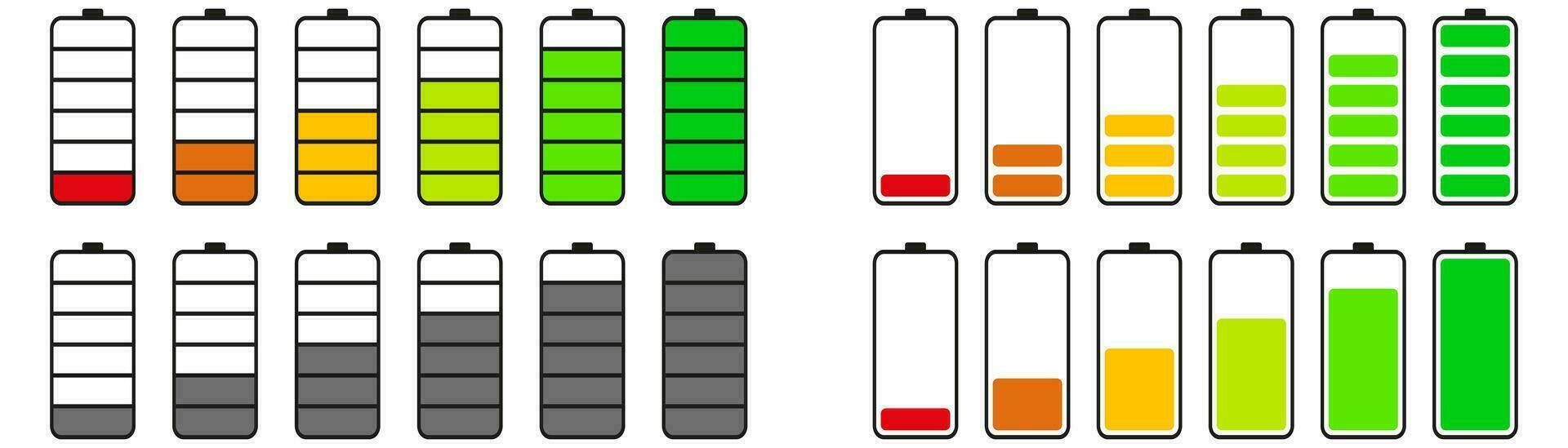 mobile batteria icone. isolato batteria indicatore nel piatto. mobile accumulatore livello. Basso e alto energia indicatore. capacità simbolo impostare. vettore eps 10