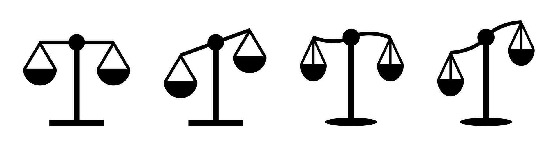 confrontare scala impostare. equilibrio simbolo. uguaglianza icone. peso equilibrio nel nero. Tribunale simbolo vettore