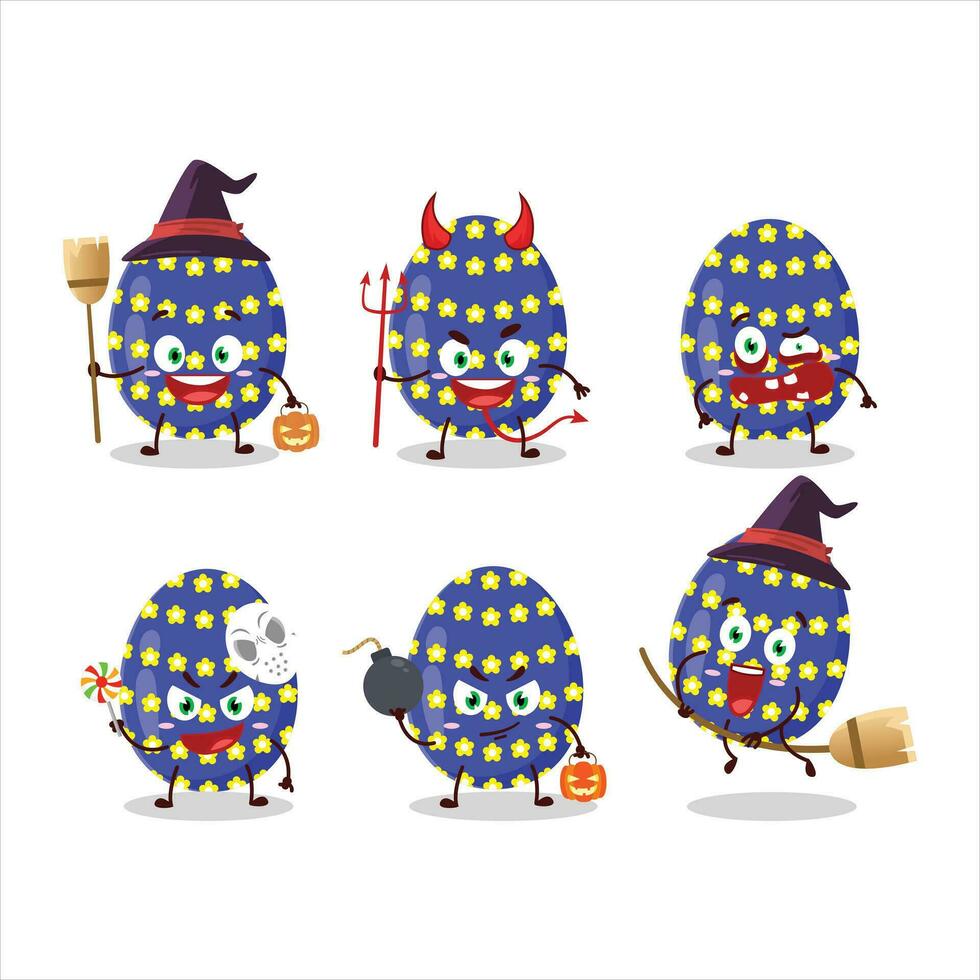 Halloween espressione emoticon con cartone animato personaggio di buio blu Pasqua uovo vettore