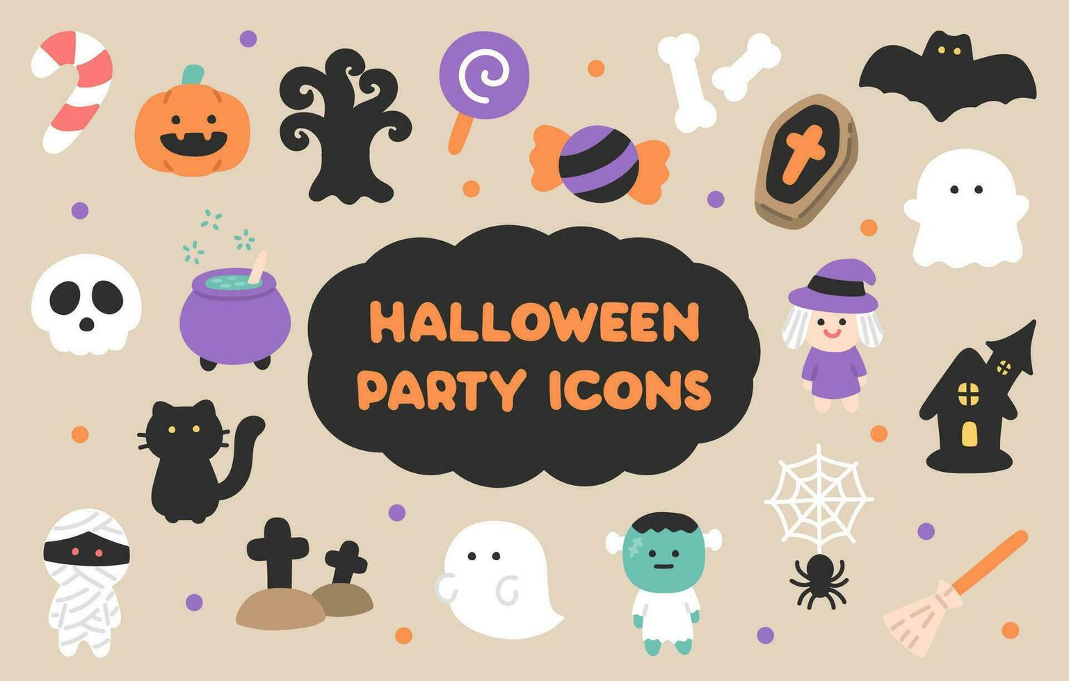 scarabocchio disegnato a mano pastello colore, carino Halloween festa icone per bambini. vettore