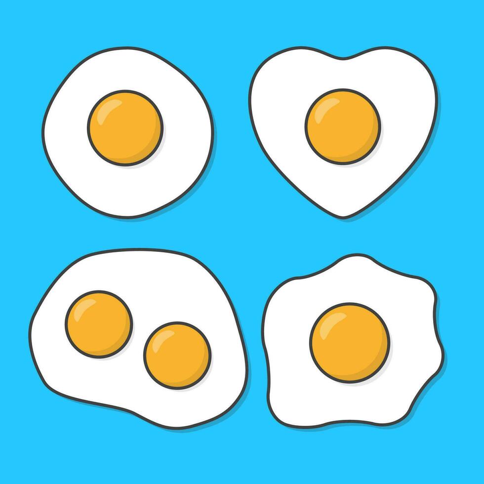 impostato di fritte uova vettore icona illustrazione. frittata uovo piatto icona