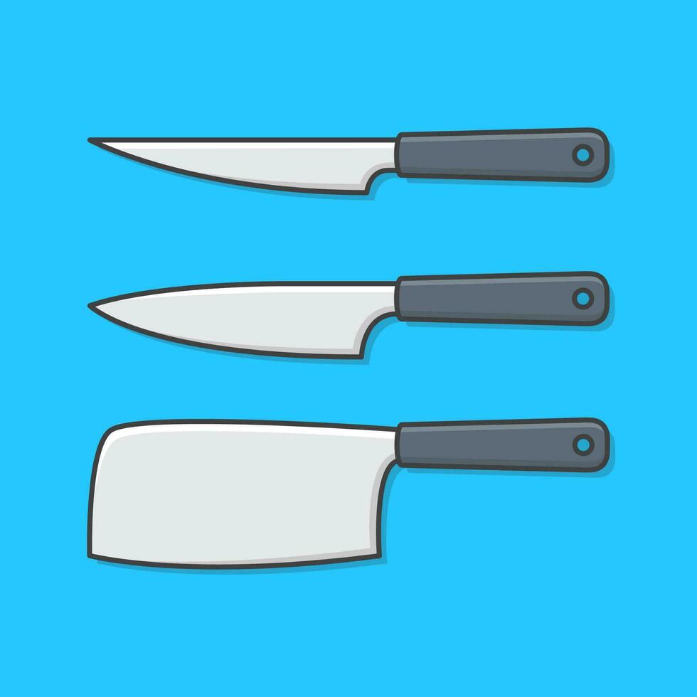 impostato di inossidabile acciaio cucina coltelli vettore icona illustrazione. cucina utensile per cucinando