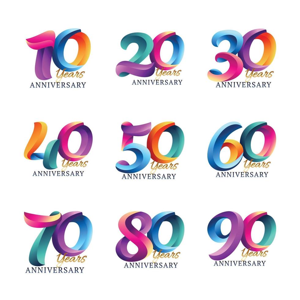 modelli colorati di logo dell'anniversario vettore