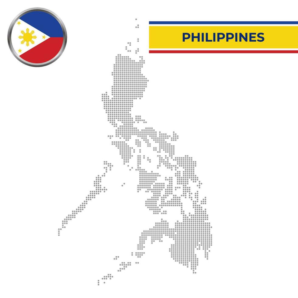 tratteggiata carta geografica di Filippine con circolare bandiera vettore