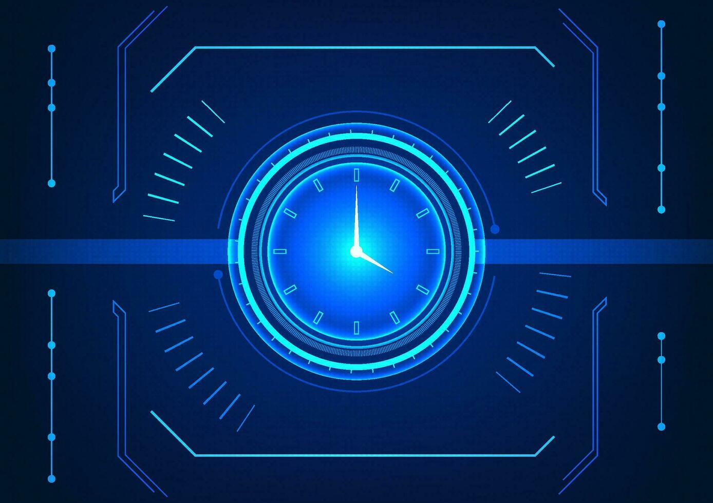 tempo tecnologia il orologio è nel il centro circondato di cerchi e elementi. il concetto di tempo assegnazione entro il organizzazione per raggiungere obiettivi nel il tempo quello i clienti volere. vettore
