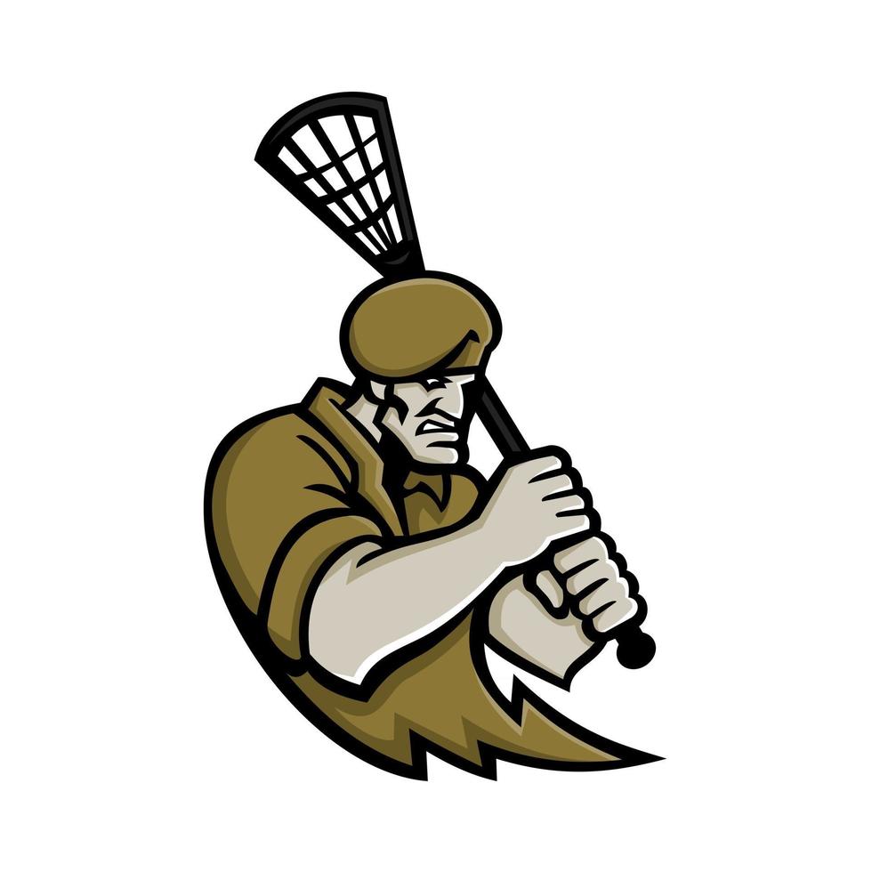 commando ufficiale dell'esercito con lacrosse stick mascotte arte vettoriale