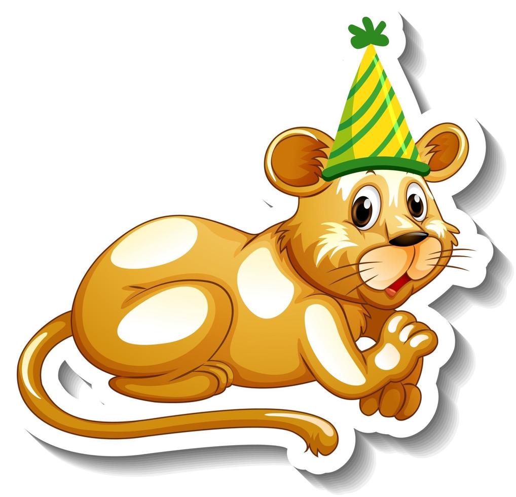 un modello di adesivo con una leonessa che indossa un cappello da festa vettore