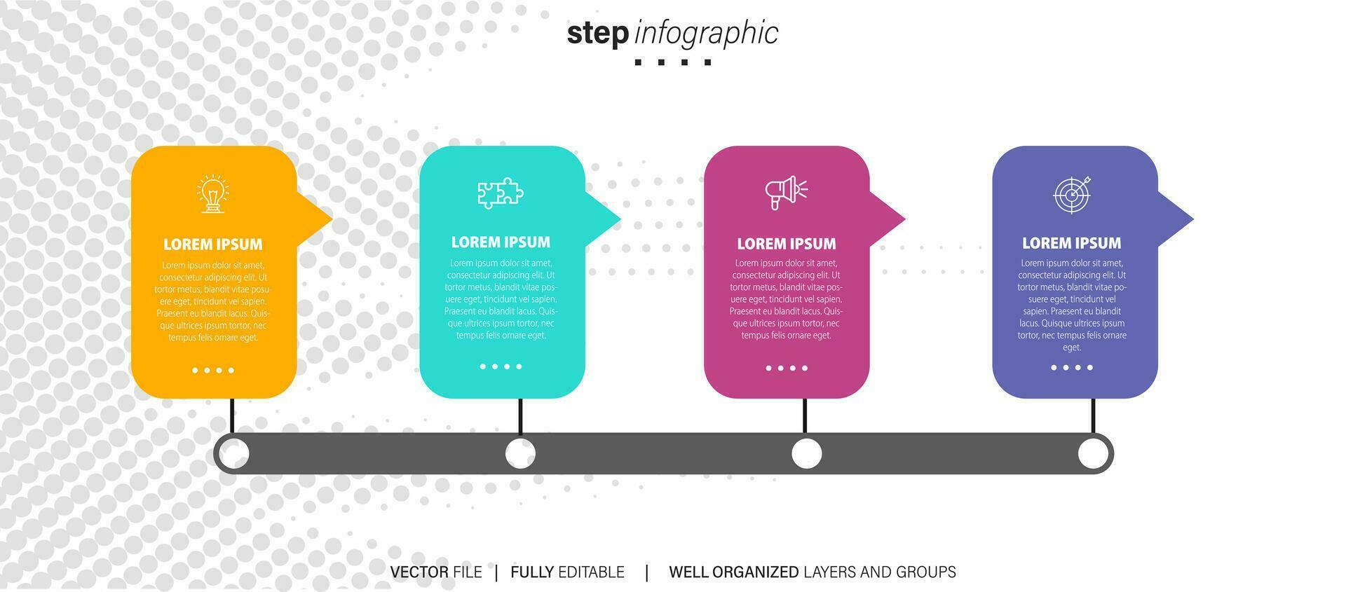 sequenza temporale Infografica magro linea design con icone. modello per grafico, diagramma, presentazioni. attività commerciale concetto con 4 opzioni. vettore illustrazione.