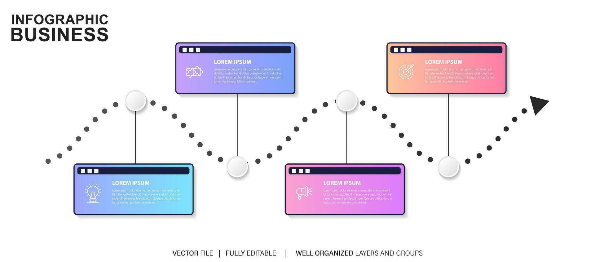 sequenza temporale Infografica magro linea design con icone. modello per grafico, diagramma, presentazioni. attività commerciale concetto con 4 opzioni. vettore illustrazione.