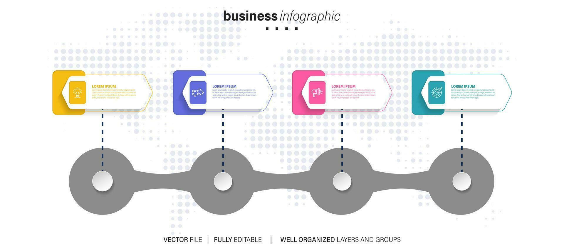 sequenza temporale Infografica magro linea design con icone. modello per grafico, diagramma, presentazioni. attività commerciale concetto con 4 opzioni. vettore illustrazione.