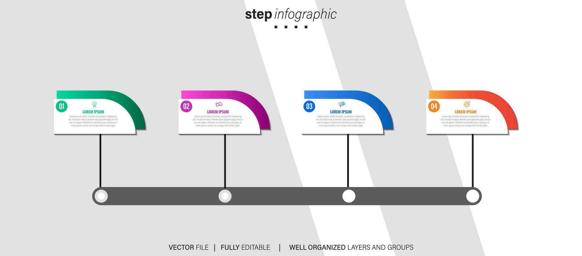 sequenza temporale Infografica magro linea design con icone. modello per grafico, diagramma, presentazioni. attività commerciale concetto con 4 opzioni. vettore illustrazione.