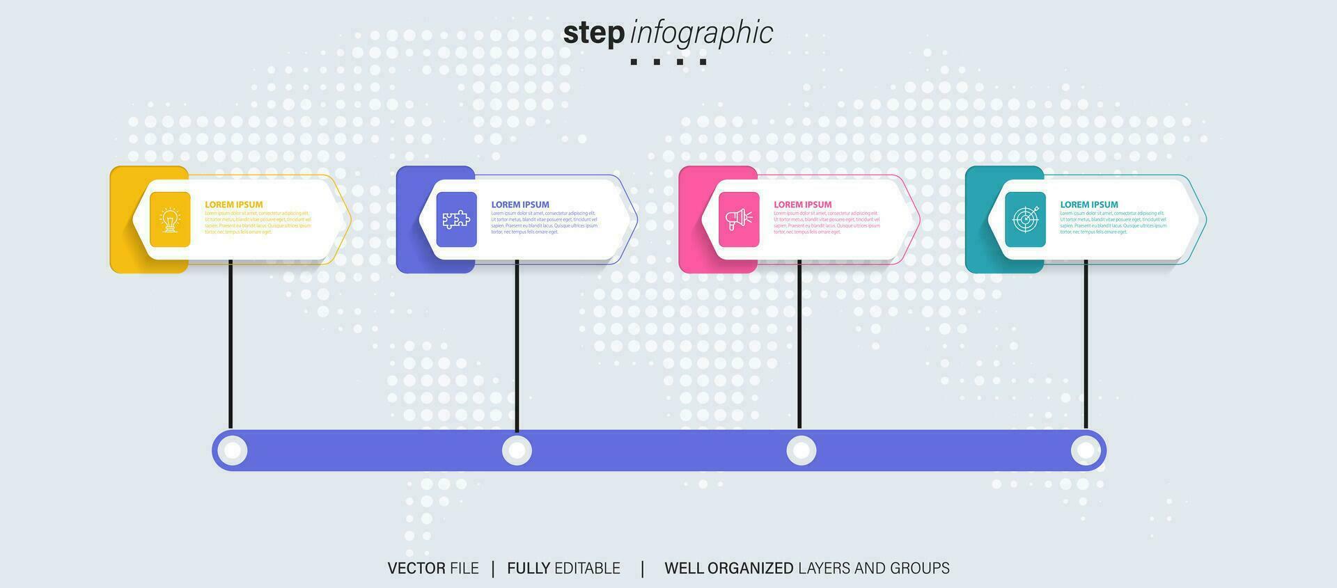 sequenza temporale Infografica magro linea design con icone. modello per grafico, diagramma, presentazioni. attività commerciale concetto con 4 opzioni. vettore illustrazione.