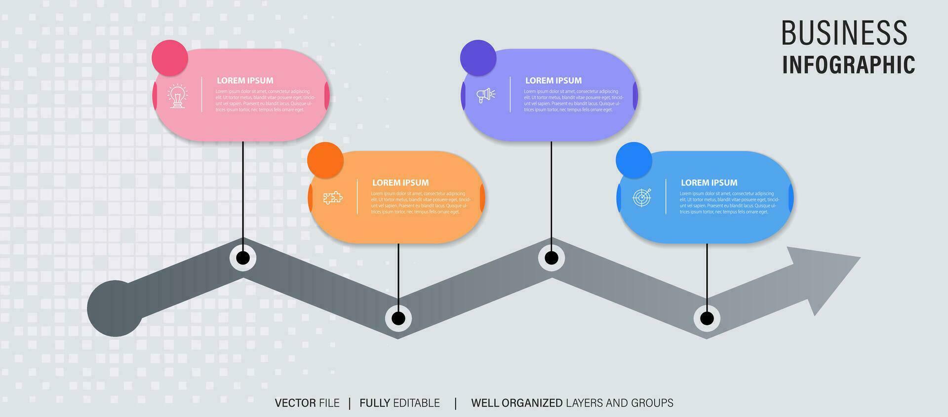 sequenza temporale Infografica con grafico informativo. moderno presentazione modello con 4 Spets per attività commerciale processi. sito web modello su bianca sfondo per concetto moderno design. orizzontale disposizione. vettore