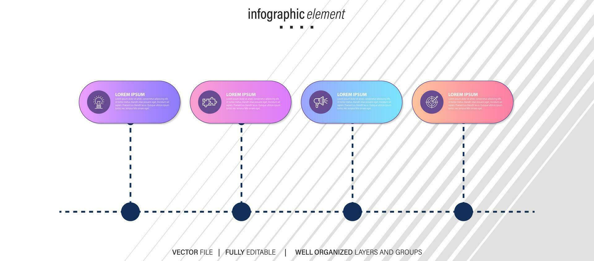 sequenza temporale Infografica con grafico informativo. moderno presentazione modello con 4 Spets per attività commerciale processi. sito web modello su bianca sfondo per concetto moderno design. orizzontale disposizione. vettore