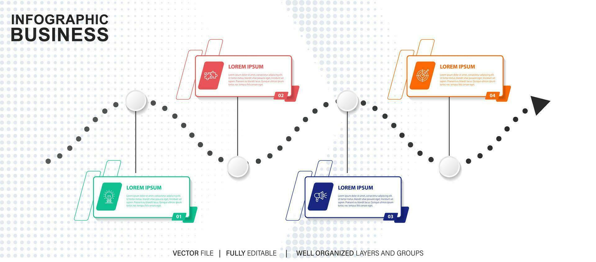 modello di infografica aziendale. etichetta di design a linea sottile con icona e 4 opzioni, passaggi o processi. vettore