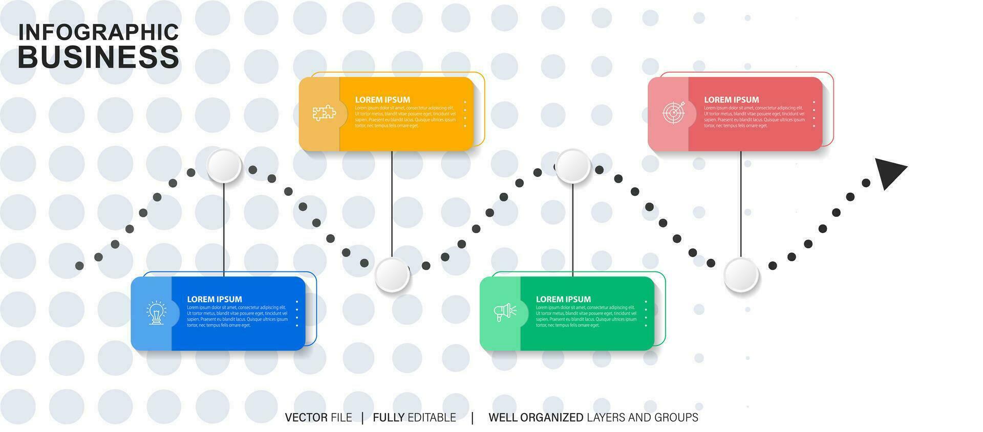 modello di infografica aziendale. etichetta di design a linea sottile con icona e 4 opzioni, passaggi o processi. vettore