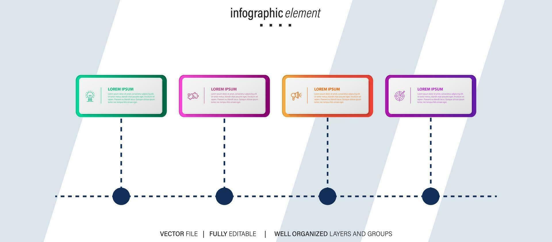 Infografica design modello. sequenza temporale concetto con 4 passaggi vettore
