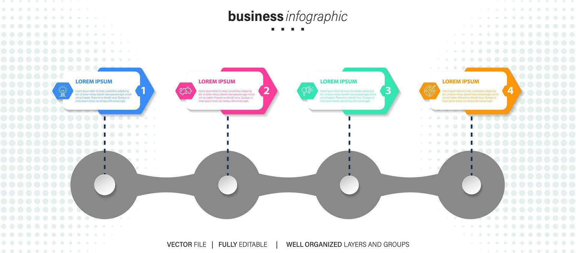 infografica design modello, attività commerciale concetto con 4 passaggi o opzioni, può essere Usato per flusso di lavoro disposizione, diagramma, annuale rapporto, ragnatela design.creativo striscione, etichetta vettore. vettore