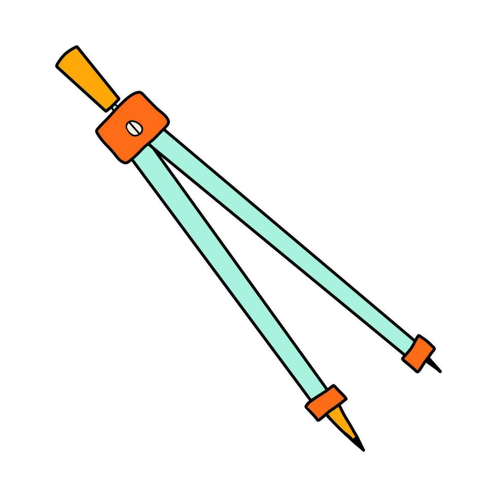 scuola geometrico Bussole cartone animato nel scarabocchio retrò stile. indietro per scuola Stazionario elemento grassetto luminosa. classico forniture per bambini formazione scolastica o ufficio. divertimento vettore illustrazione isolato su bianca.