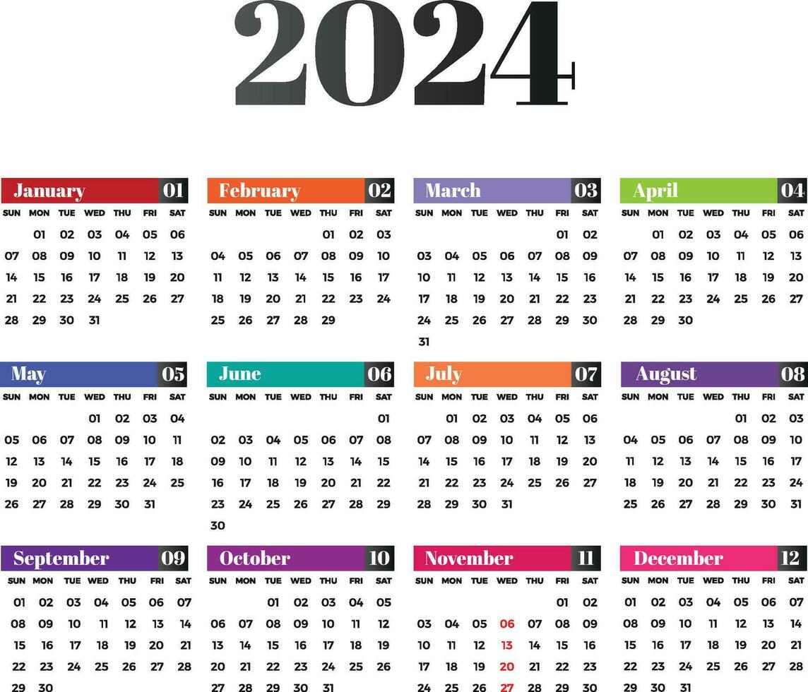 2024 calendario modificabile modello gratuito vettore