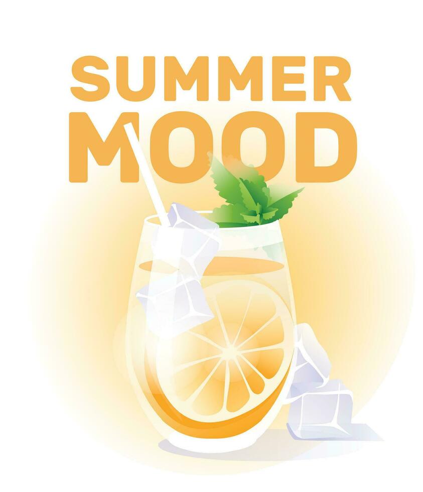 fresco arancia cocktail con ghiaccio cubi su un' bicchiere. estate evento, spiaggia festa, vacanza concetto. bianca sfondo. vettore illustrazione