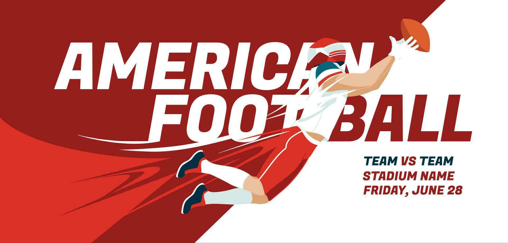 rosso manifesto di un americano calcio giocatore. stampato pubblicità di gli sport Giochi. astratto design concetto. vettore piatto illustrazione