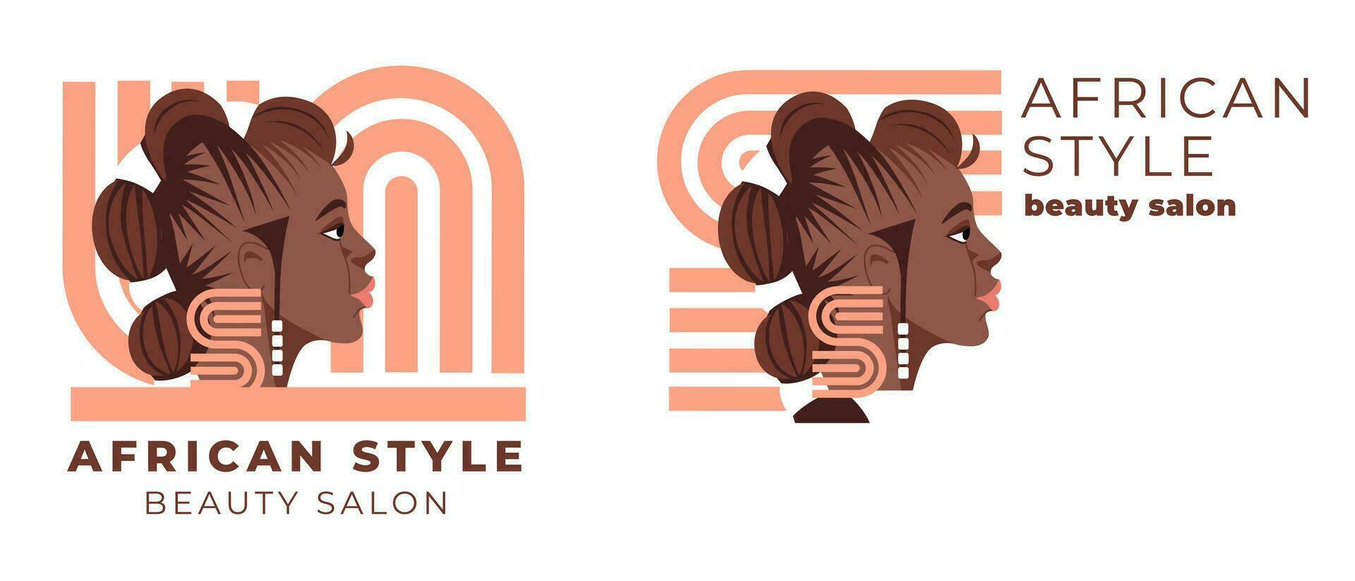 bellezza salone logo e identità. piatto vettore illustrazione di nero donne viso. grande per avatar, bellezza saloni, tradizionale Riccio acconciature di africano americano donne.