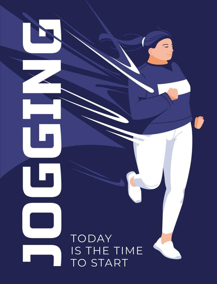 jogging per il più dimensione donna con il strada dietro. astratto design. gli sport e Salute promozione. vettore piatto illustrazione.