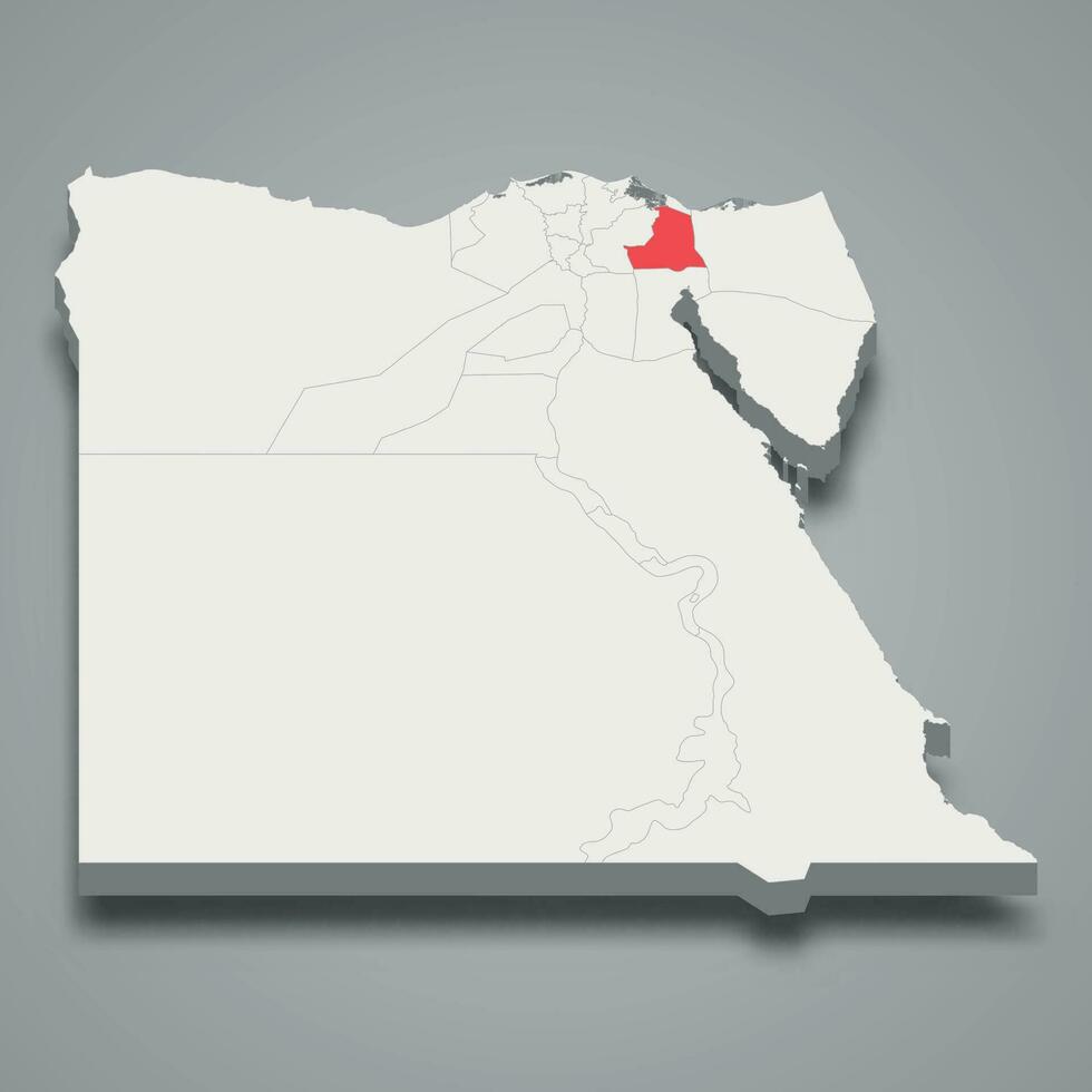 ismailia regione Posizione entro Egitto 3d carta geografica vettore