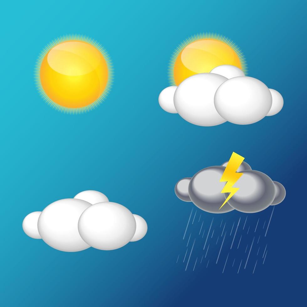 icone meteo con sole, nuvole, pioggia illustrazione vettoriale