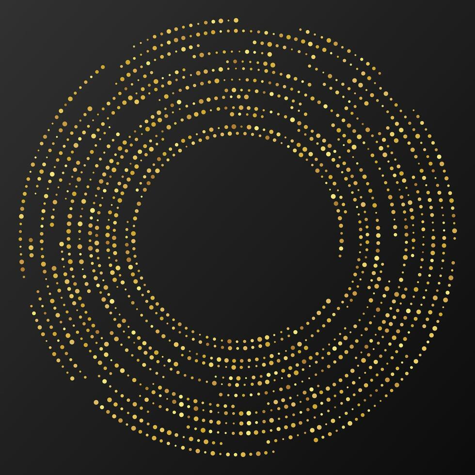 astratto oro raggiante mezzitoni tratteggiata sfondo. oro luccichio modello nel cerchio modulo. cerchio mezzitoni punti. vettore illustrazione