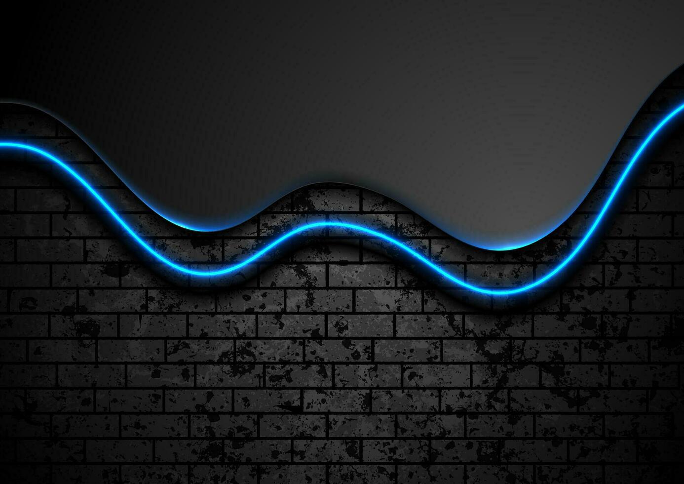 nero e blu neon onde su grunge mattone parete sfondo vettore