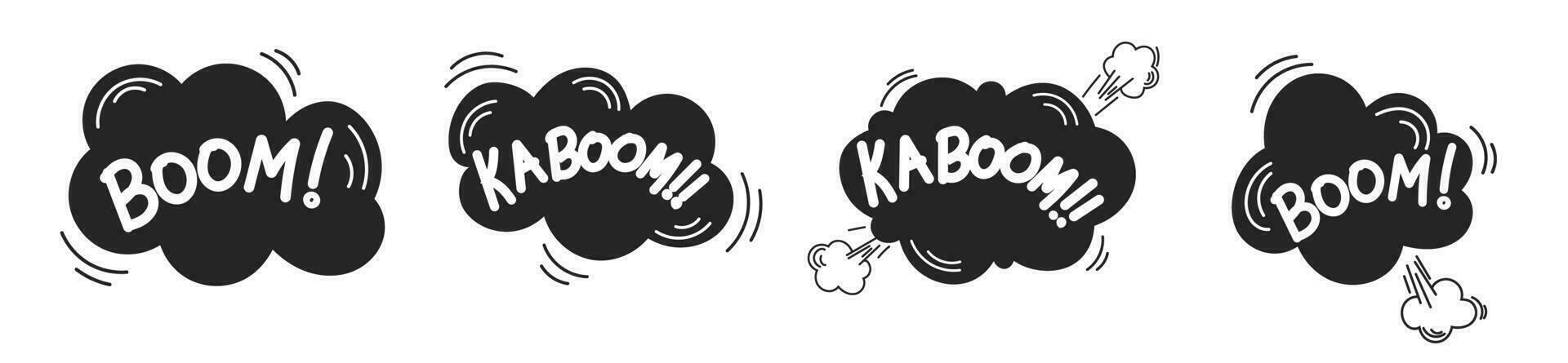 boom kaboom comico esplodere effetto cartone animato mano disegno scarabocchio vettore