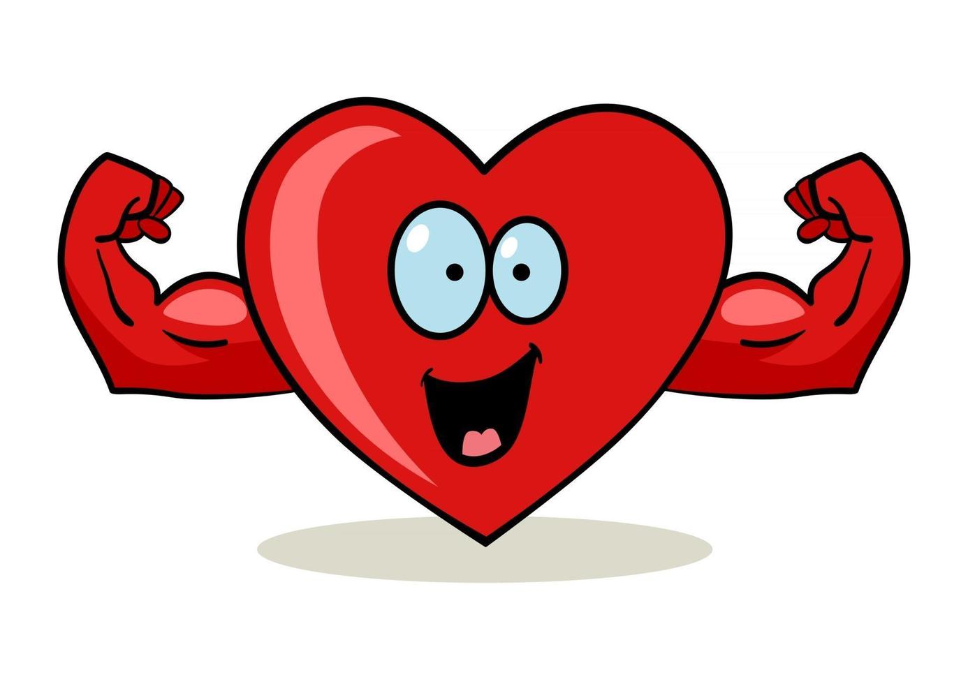 personaggio dei cartoni animati di un cuore con mani muscolose vettore