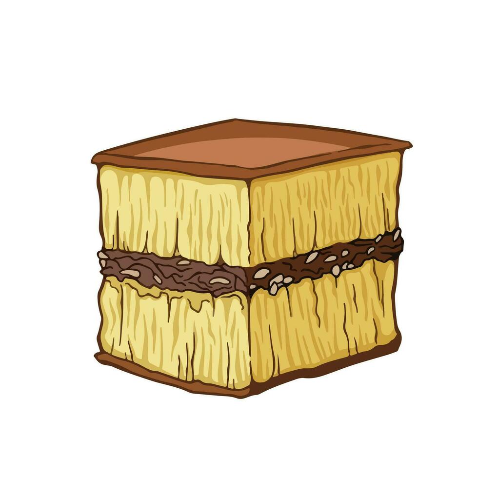 dolce martabak manis coklat kacang con cioccolato e arachide guarnizione indonesiano cibo vettore illustrazione delineato e colorato isolato su piazza bianca sfondo. semplice piatto cartone animato arte in stile.