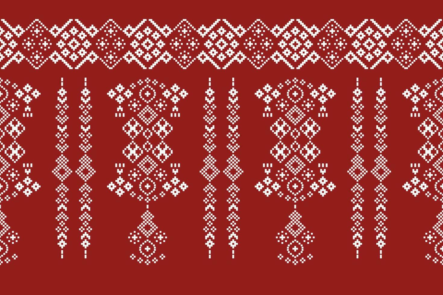 etnico geometrico tessuto modello attraversare punto.ikat ricamo etnico orientale pixel modello rosso sfondo. astratto, vettore, illustrazione. trama, abbigliamento, cornice, decorazione, motivi, seta sfondo. vettore