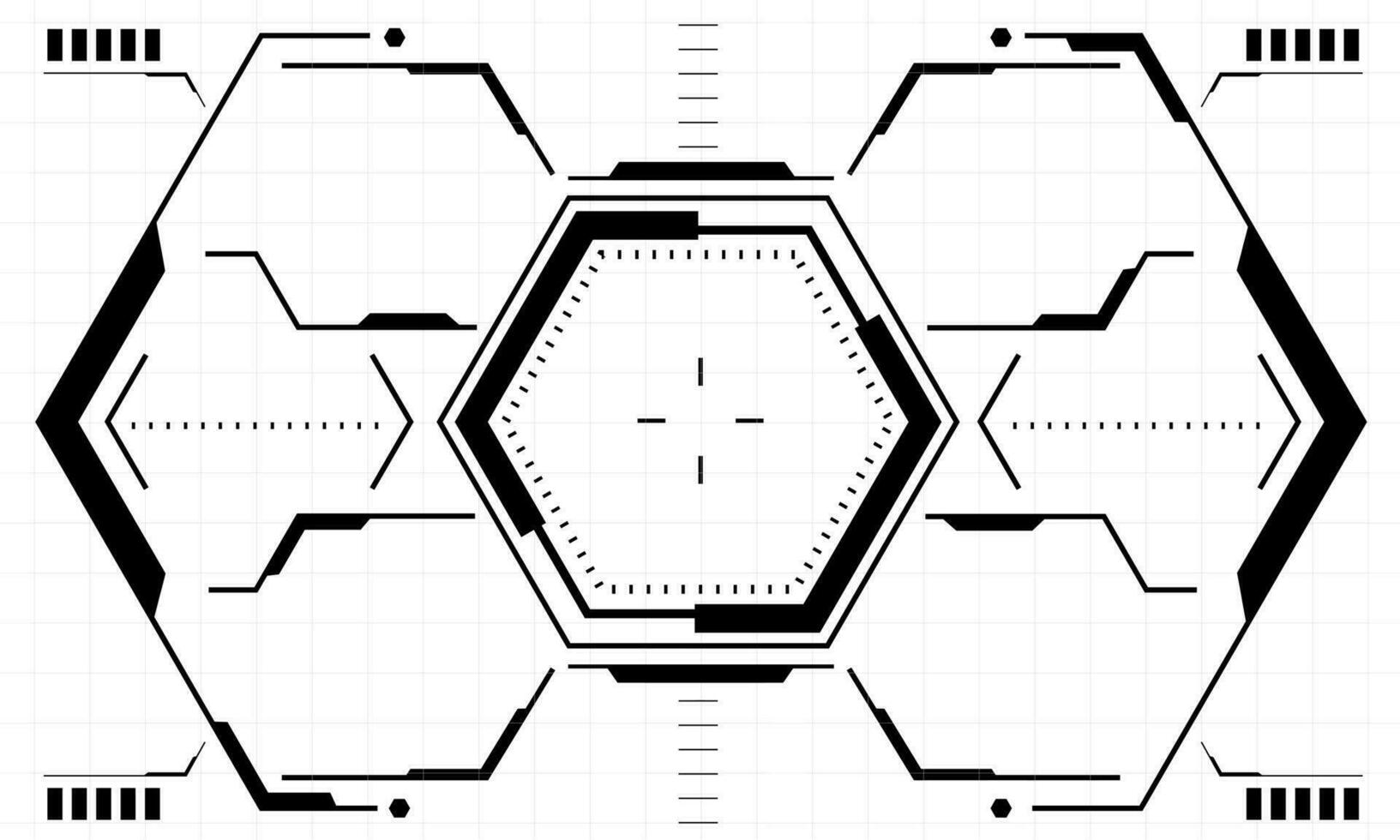 hud fantascienza interfaccia schermo Visualizza nero esagono geometrico su bianca design virtuale la realtà futuristico tecnologia creativo Schermo vettore