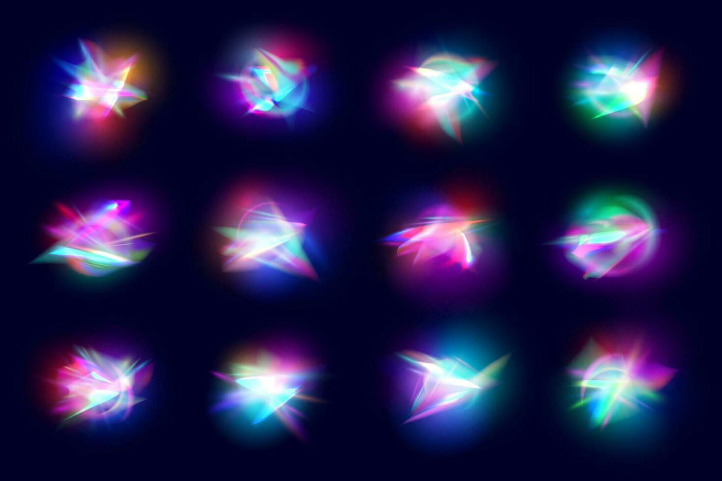 arcobaleno cristallo luci, prisma perdita bagliore effetti vettore