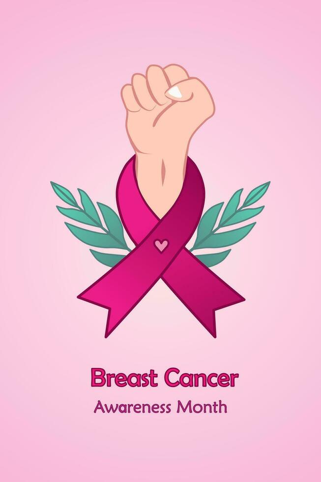 Seno cancro consapevolezza verticale bandiera illustrazione. un' mano con rosa nastro. assistenza sanitaria campagna. vettore