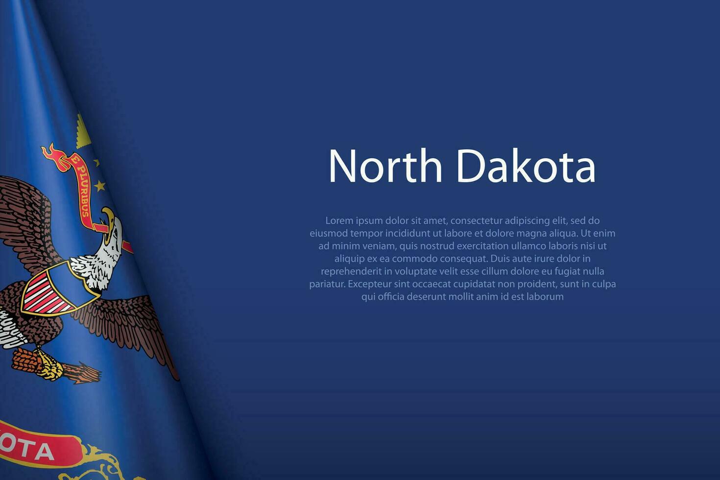 bandiera nord dakota, stato di unito stati, isolato su sfondo con copyspace vettore