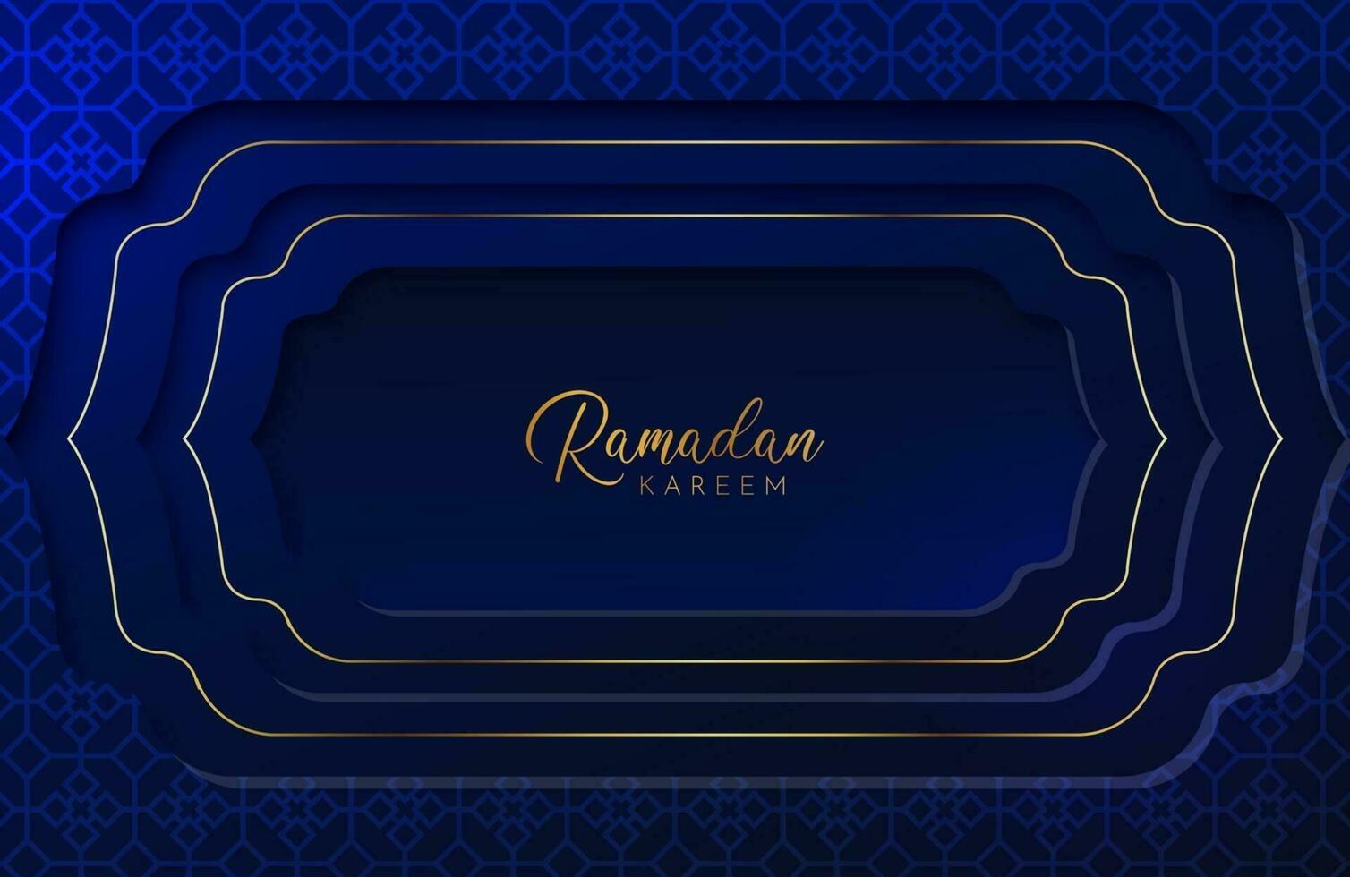 sfondo ramadan kareem con illustrazione vettoriale in stile taglio carta color oro e blu per le celebrazioni del mese sacro islamico