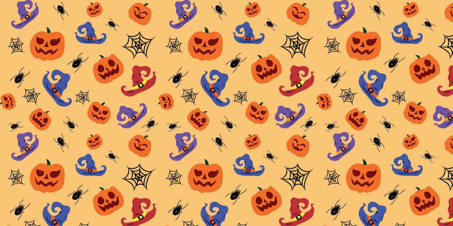 struttura con zucche e ragni per Halloween cartone animato stile piatto colori vettorializzare vettore