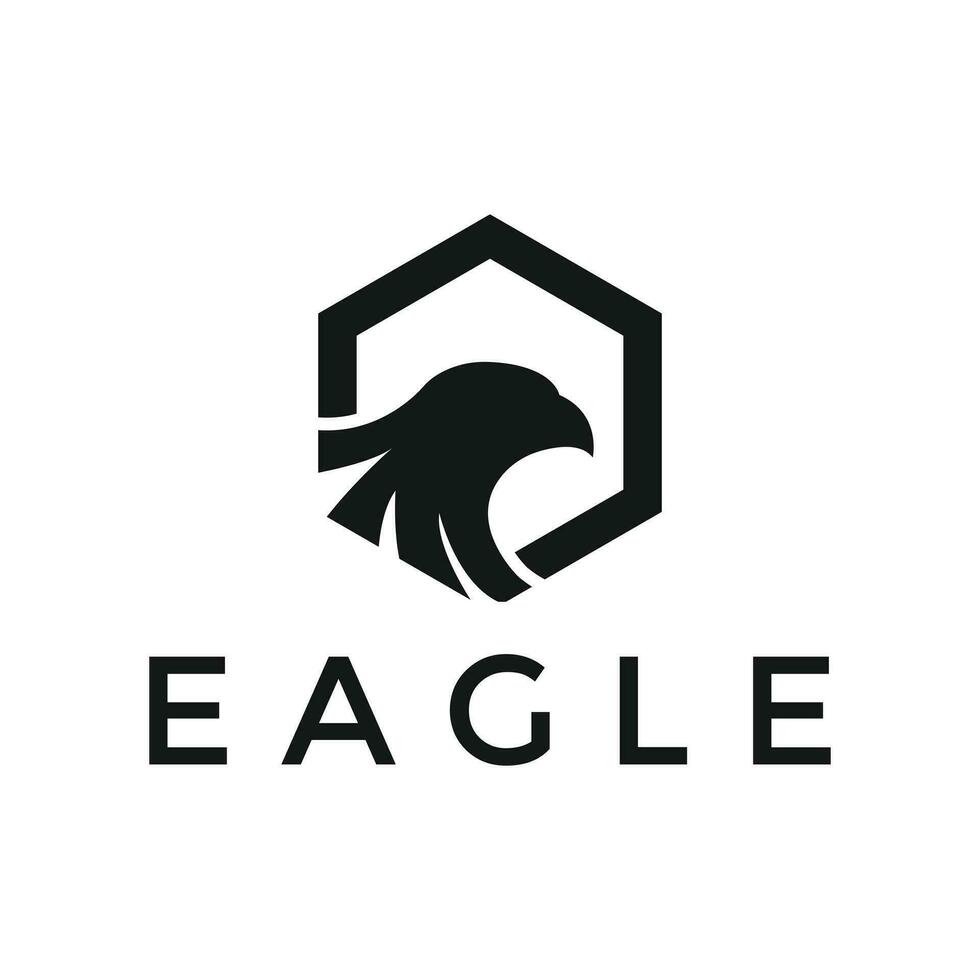 aquila testa con esagono concetto logo design vettore