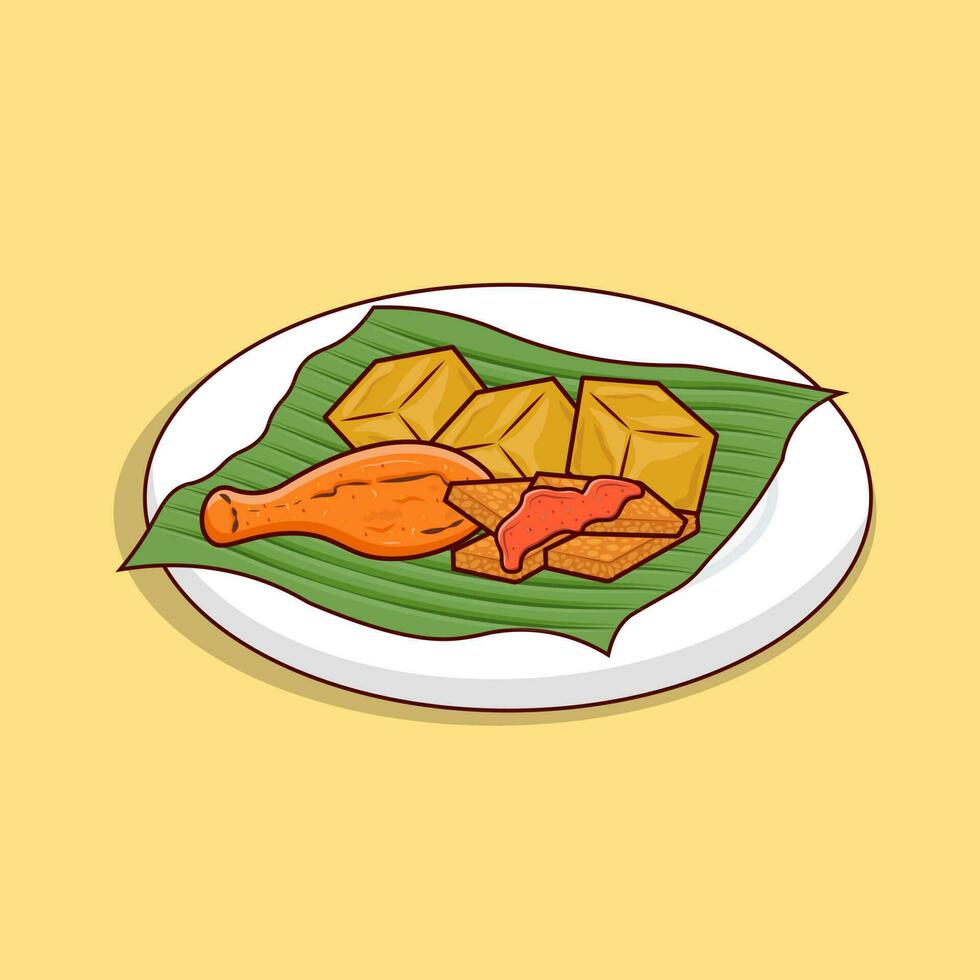 dettagliato di tofu e tempe con pollo carne su foglia con bianca piatto illustrazione per cibo icona, asiatico cibo icona illustrazione vettore