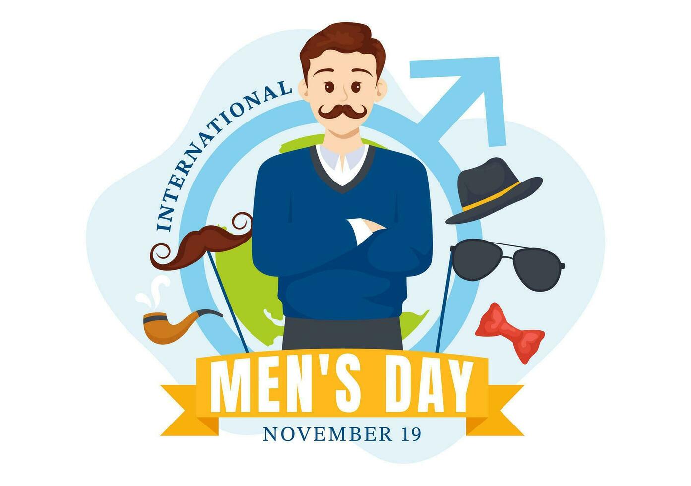 internazionale Uomini giorno vettore illustrazione su novembre 19 con uomini attrezzatura per positivo valore loro famiglie nel piatto cartone animato sfondo design