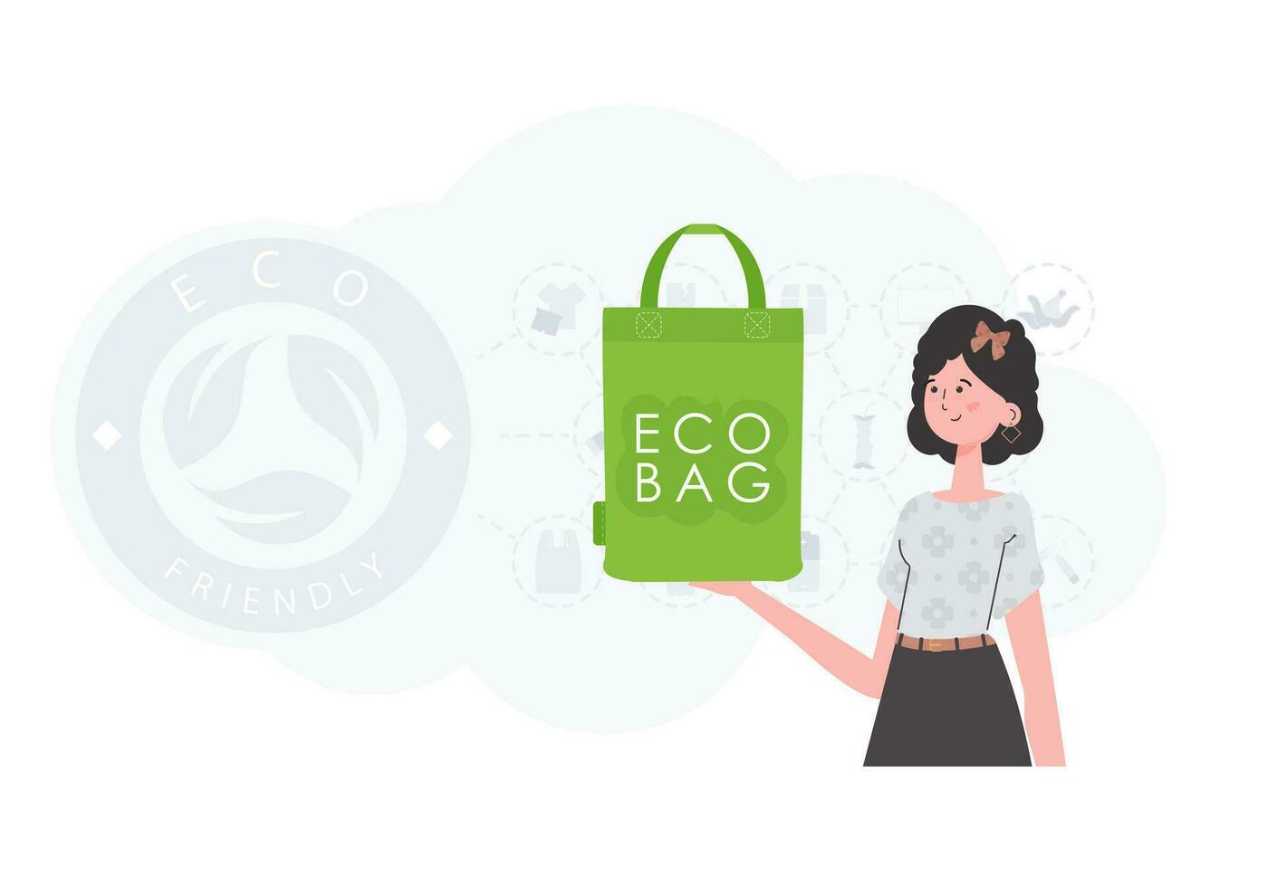 il concetto di ecologia e cura per il ambiente. un' donna detiene un eco Borsa nel sua mani. moda tendenza vettore illustrazione.