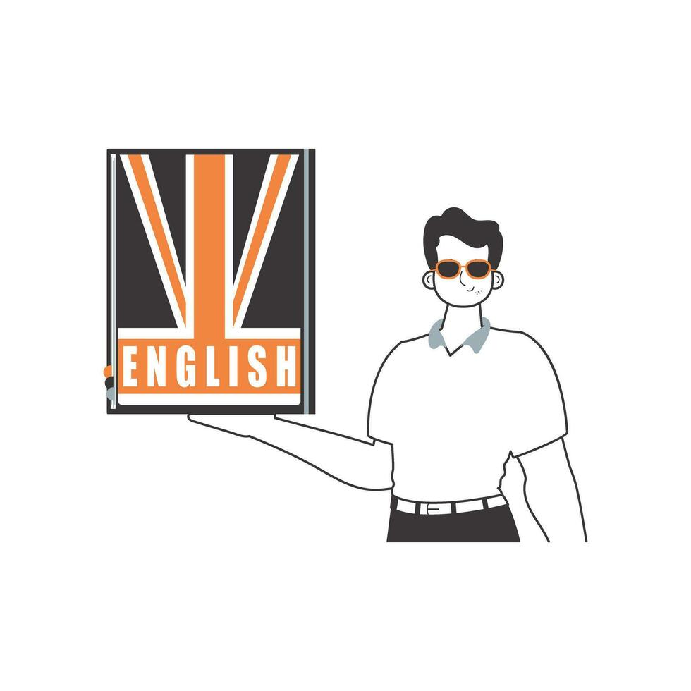 maschio inglese insegnante. il concetto di apprendimento inglese. lineare moderno stile. isolato, vettore illustrazione.